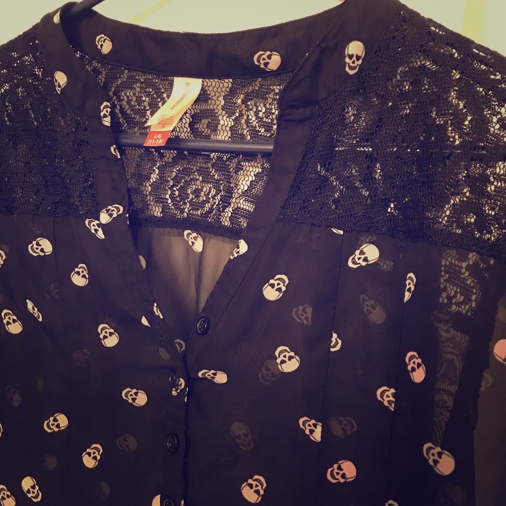 sheer skull print button up shirt